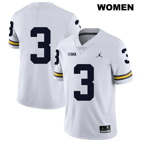 Women's NCAA Michigan Wolverines Christian Turner #3 No Name White Jordan Brand Authentic Stitched Legend Football College Jersey VQ25W25AD